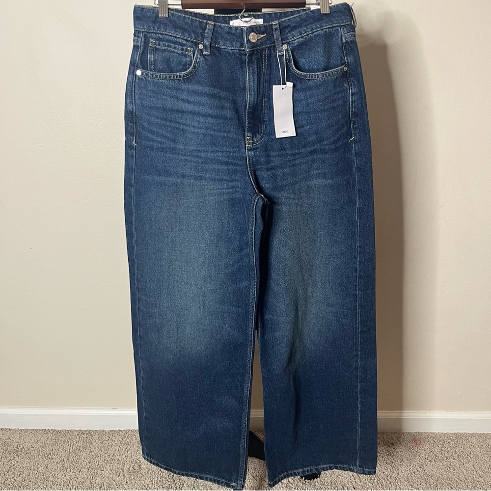 MNG Mango Women’s Low Waist Wide Leg Cotton Blue‎ Denim Jeans Sz 38~NWT